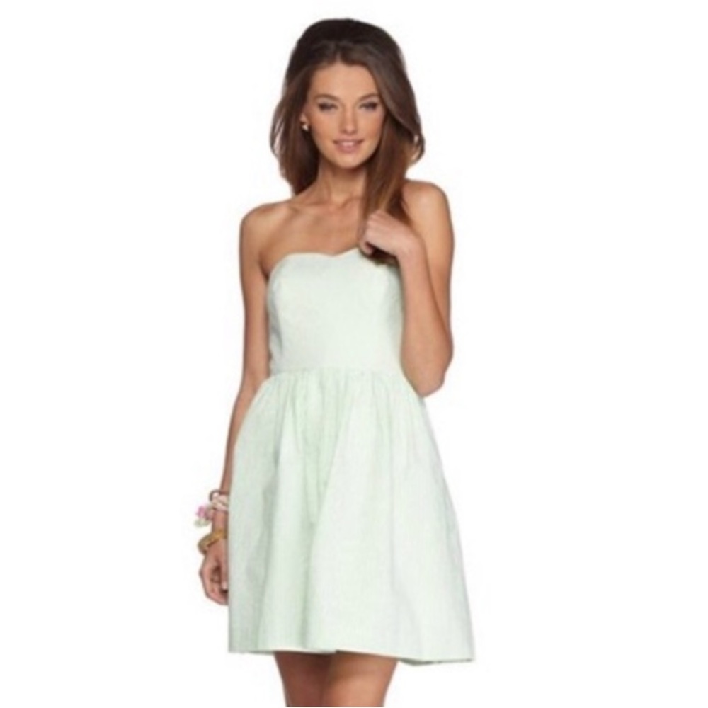 Lilly Pulitzer Richelle‎ Dress in Limeade Lucky Green & White Seersucker Size 10